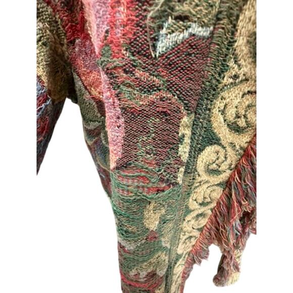 "UNKNOWN HANDMADE" Unique SZ L ? Blanket Cardigan Strings Fruits Boho Gypsy VTG - Picture 3 of 12